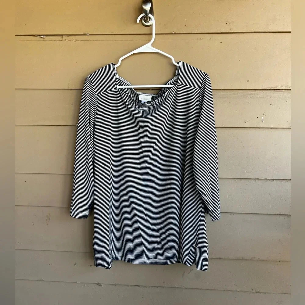 Chico's Striped Modest 3/4 Sleeve Long Sleeve Top - Size 3 (XL)